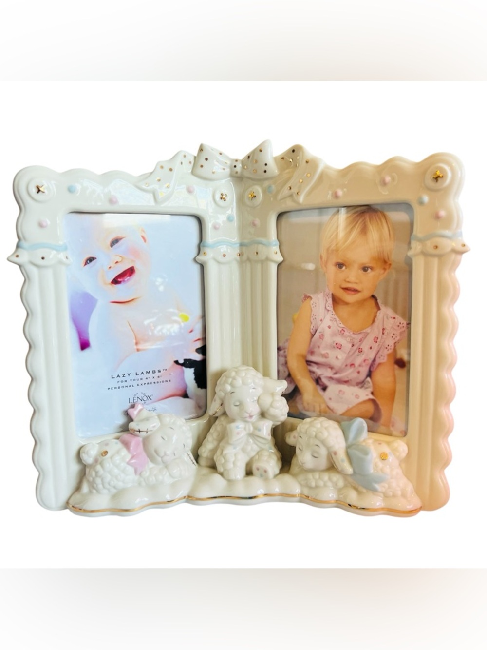 Lenox Lazy Lambs Ceramic Frame with Gold and Pastel Accents